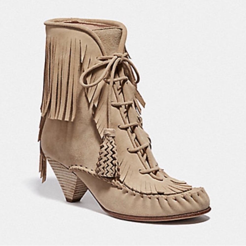 Coach Fringe Suede Moccasin Ankle Boots - Size 6.5B - Picture 2 of 16
